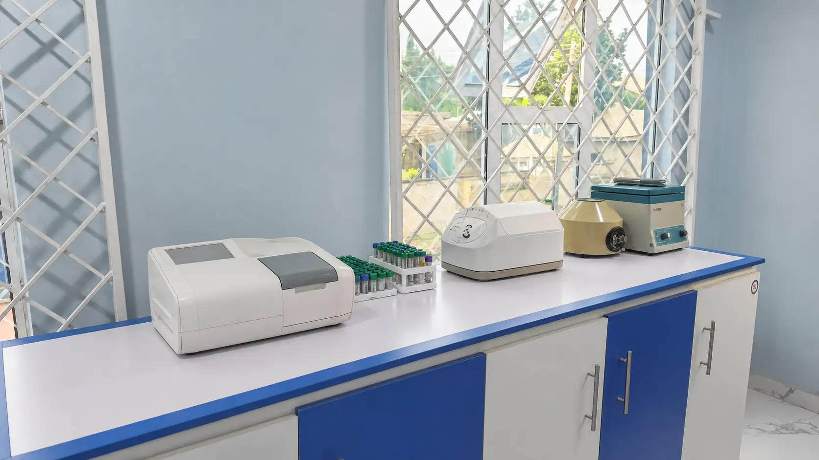 Professionally presented diagnostic workspace and sample tubes
